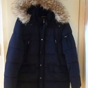 Puffer parka with faux fur trim hood